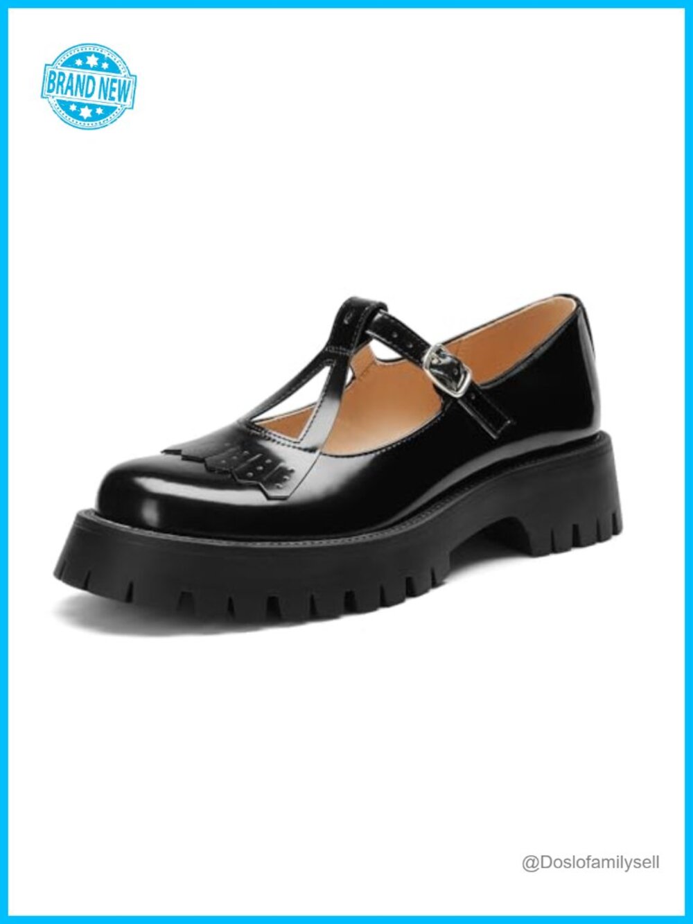 Patent Platform Mary Jane Pumps Lug Sole T-Strap Block Heel Women Shoes